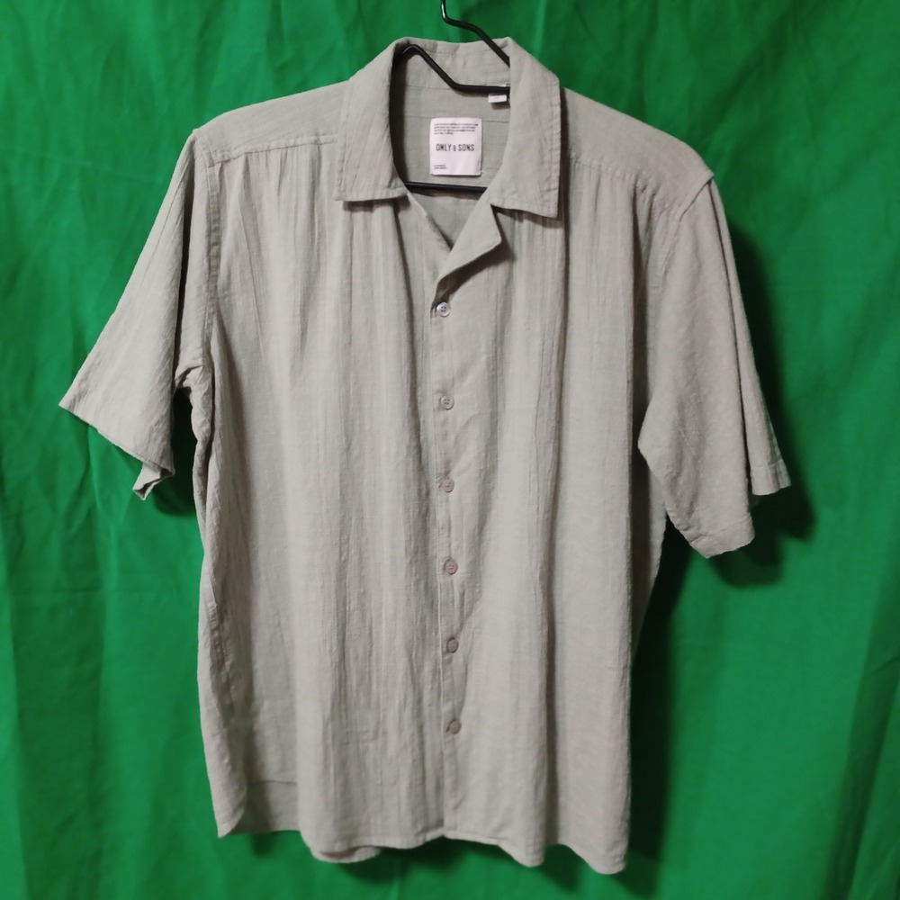 Only & Sons Mens S Sage Green Short Sleeve Camp Collar Textured Button Dwn Shirt
